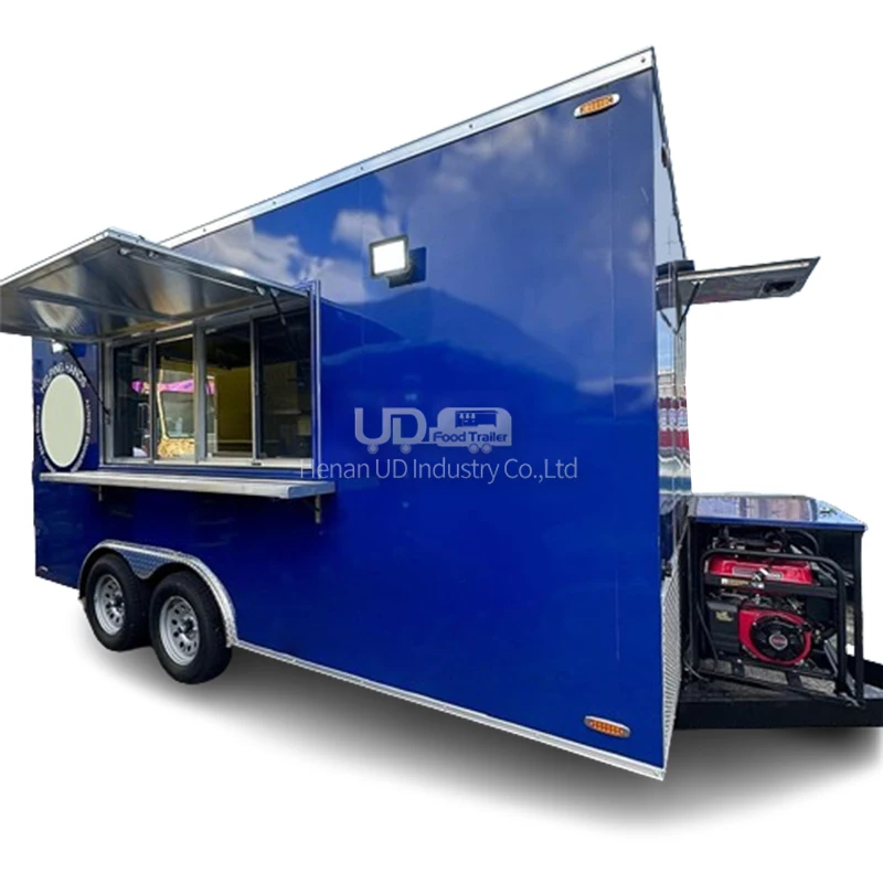 Catering Concession Food Trailers Fully Equipped Food Truck Fast Food Cart Mobile Kitchen Food Truck with Full Kitchen Blue