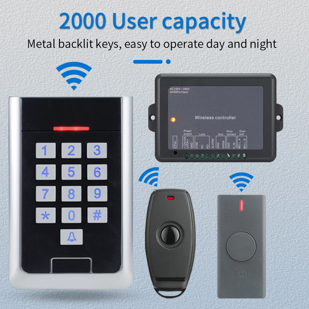 DIY Wireless Access Control Kit IP67 Waterproof Wide Voltage AC 100V-240V Wiegand 26~44 Automatic Swing Door Opener System Set