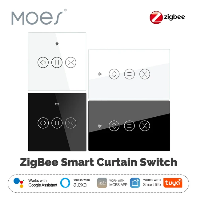 MOES Tuya ZigBee ผ้าม่านสวิทช์ RF สมาร์ท Touch Roller Blinds ชัตเตอร์สมาร์ท App ไร้สายควบคุมทํางานร่วมกับ Alexa Google Home 1
