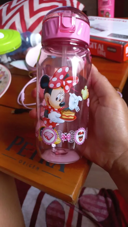 Disney Kids Water Bottles 450ml Minnie Mickey Mouse Cartoon Cups with Straw  Captain Sport Bottles Girls Princess Feeding Cups