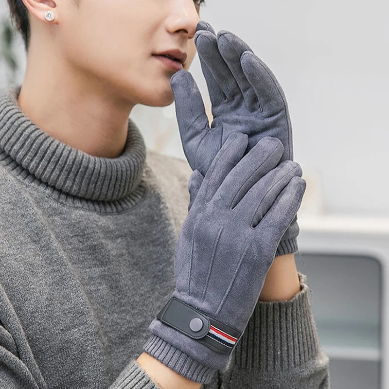 Men's Winter Warm Gloves Suede Split Military Finger Driving Ski