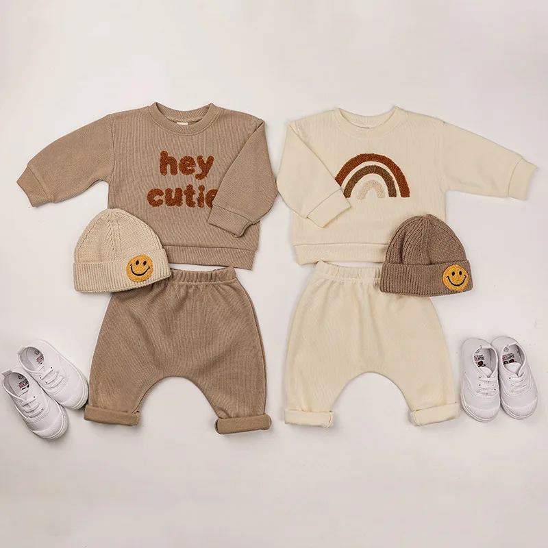 

Hey Cutie Rainbow Alphabet Children's Set Spring and Autumn Baby Fashion Long Sleeve Sweater Trousers