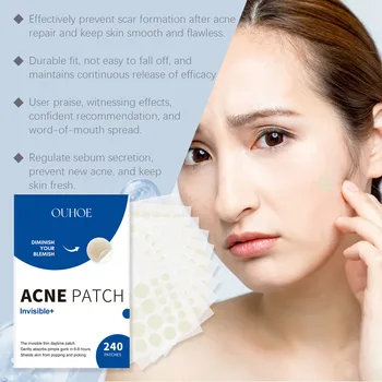 Ouhoe 240pcs Invisible Acne Patches Face Spot Scar Care Pimple Remover Waterproof Acne Healing Concealer Covering Face Stickers 2