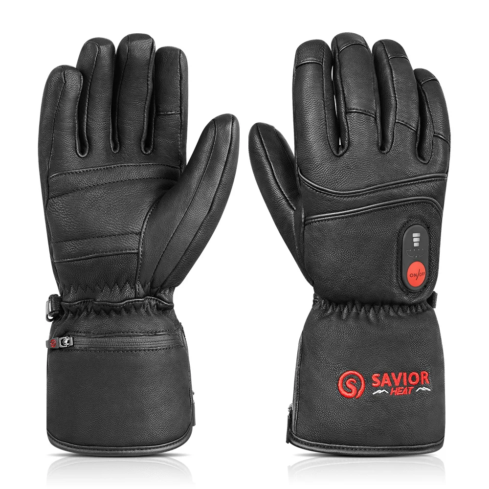 Rechargeable Heated Leather Gloves for Cold Weather