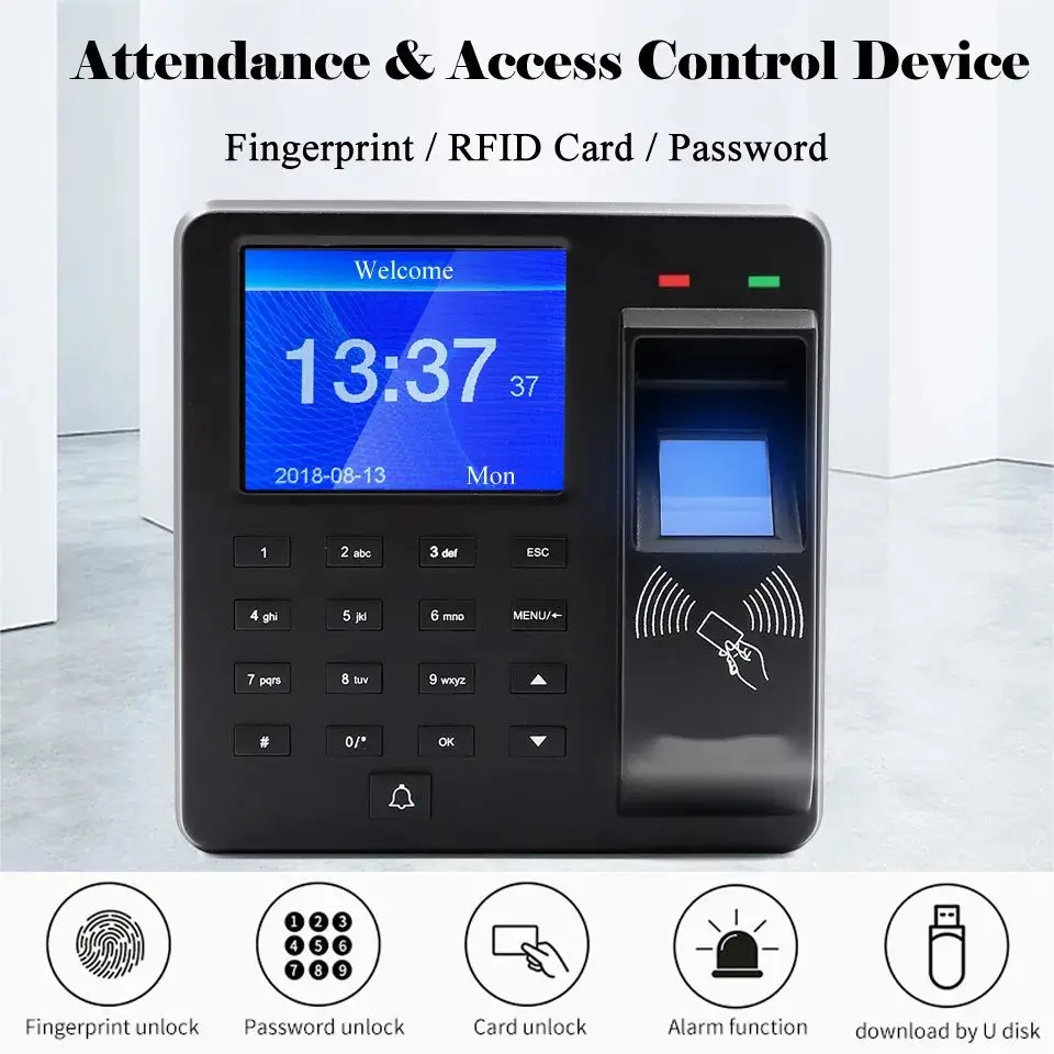 

M10 Access Control& Attendance All-in-one Machine Human Fingerprint/Password/ID Card Swipe Alarm Function U Disk Upload Download