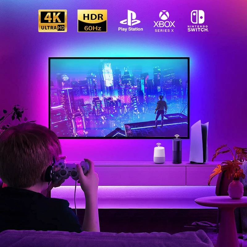 RGBIC 주변 Led 백라이트 4K 장치 상자 WIFI 블루투스 제어 테이프 화면 색상 동기화 스마트 Led 스트립 55-75 인치 TV