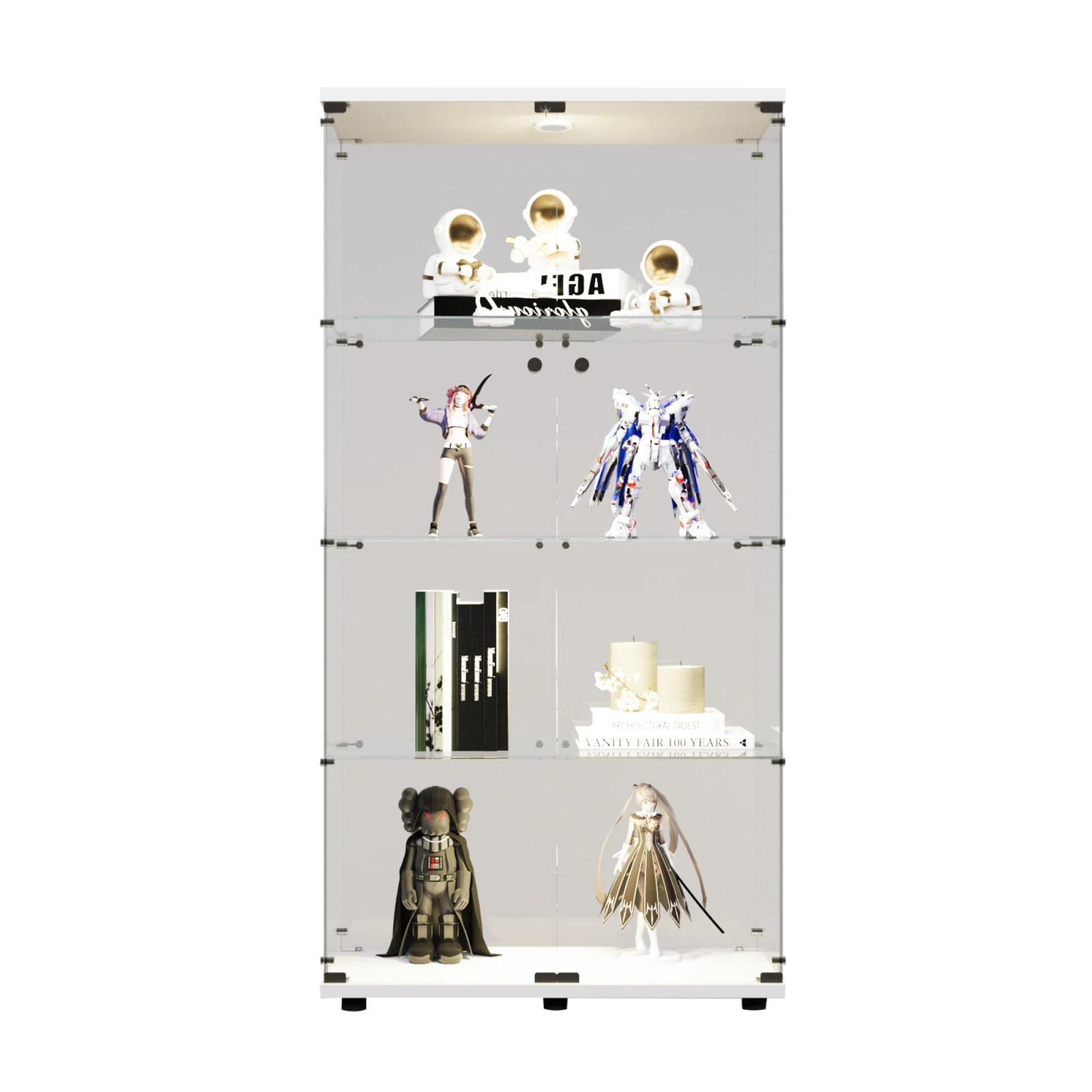 Rosahqnda Glasvitrine, Vertikale Vitrine mit LED-Beleuchtung und Glastür, mit 4 Regalen, Geeignet für Sammlerstücke, Bücher,Wein – Detail 16
