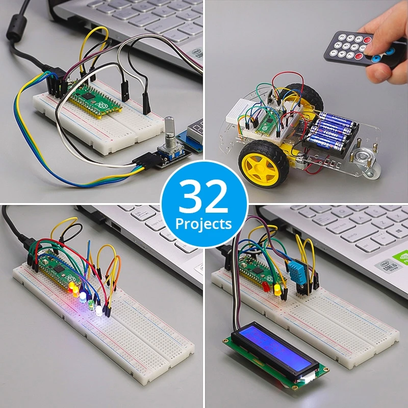Raspberry pi Pico Avançado Kit Pico w Rp2040 Board com Cabeçalhos 32 Módulos 32 Tutorial Detalhado 32 Projetos Kit Faça Você Mesmo Car Kit