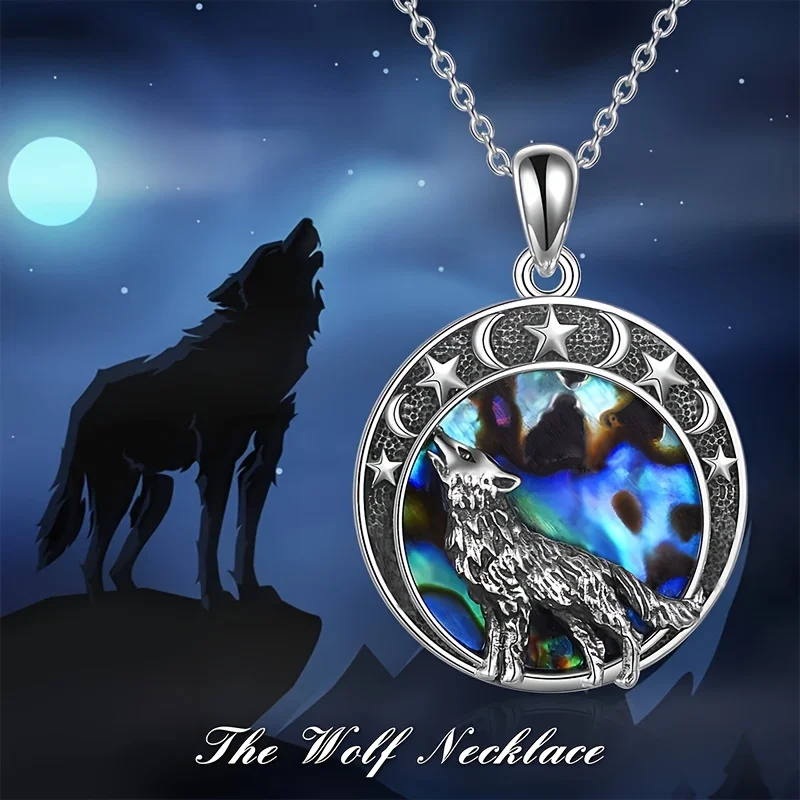 1pc/Vintage Bohemian Star Moon Wolf Pendant Necklace Women Men 