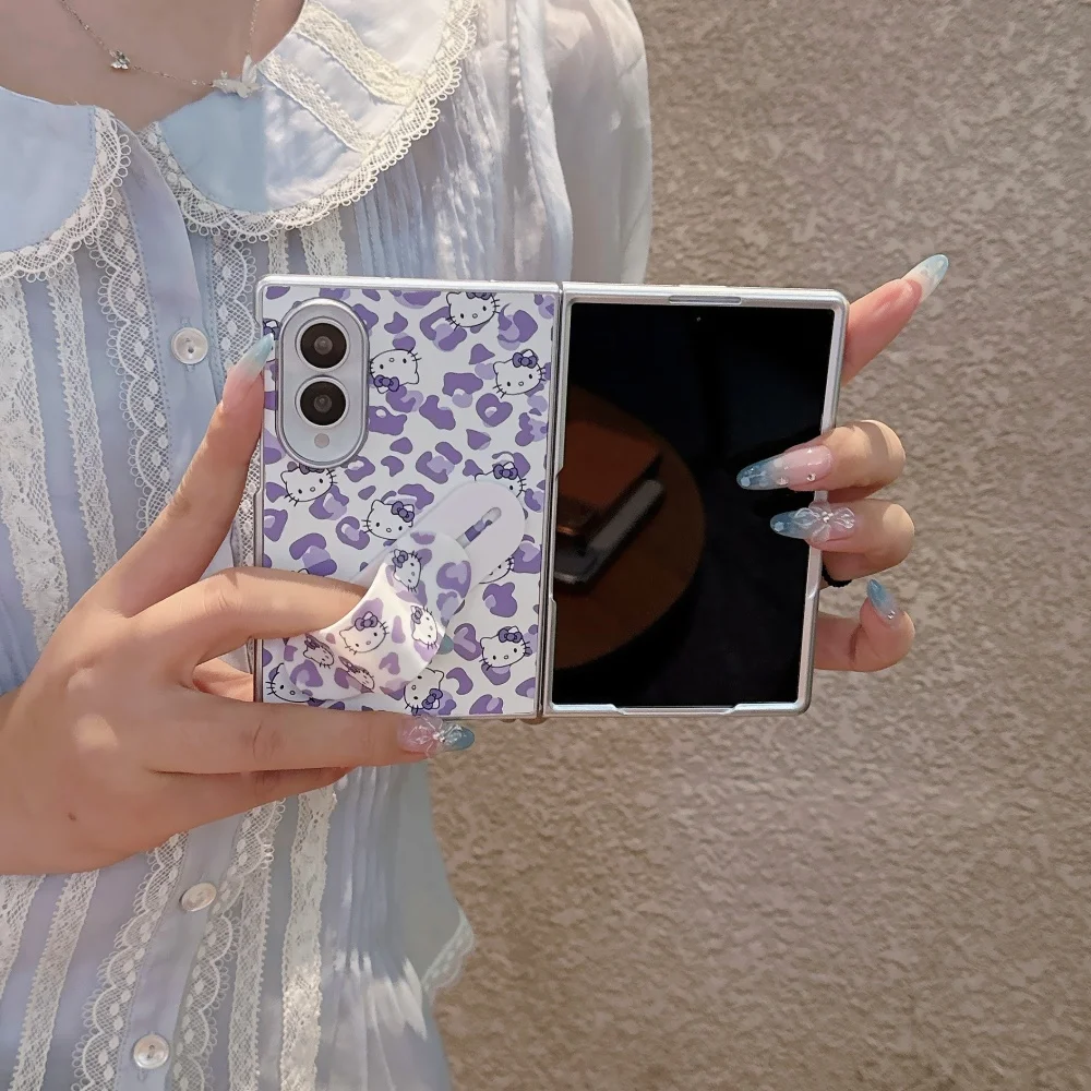 Kawaii Leopard Print HelloKitty Phone Case - Fashionable Cute Girly Foldable Protective Cover