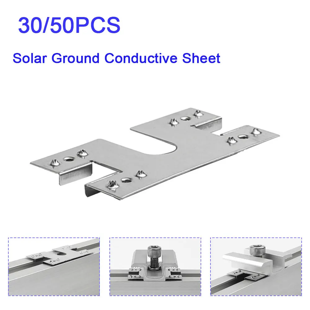 Solar Panel Grounding Clips Lot PV Ground Conductive Sheet Solar Roof Lightning Protection Ground Clamp Bracket Gasket