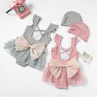 One Piece Style Kids Girl Swimwear Hat Set Fashion Sweet Solid Color Bow Swimsuit for Little Girl Summer Soft Baby Swimwear 1