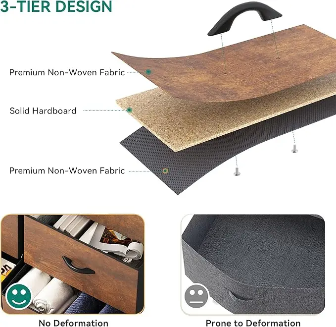 9-Drawer Dresser, Fabric Storage Tower Organizer for Living Room, Hallway, Sturdy Steel Frame, Wooden Top, Easy Pull Fabric Bins 6