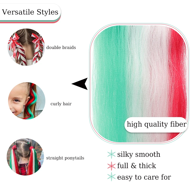 2Pcs Long Braiding Hair Ponytail Extensions Hairpiece Christmas-themed Hairstyle for Kids Jumbo Braids Hair Ponytail for Party