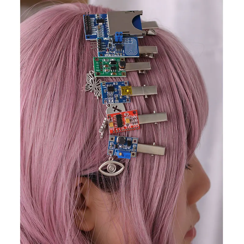 Cyberpunk Chip Electronic Butterfly Love Heart Hair Clip