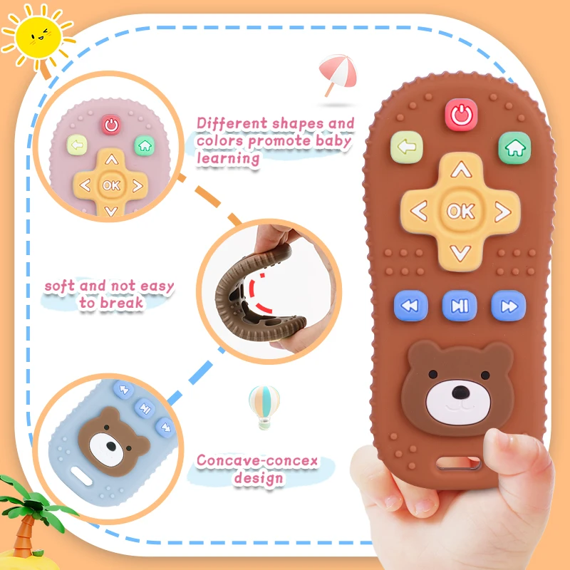 TYRY.HU 1Pc Baby Silicone Teether Toys Remote Control Shape Teether Rodent Gum Pain Relief Teething Toy Kids Sensory Educational images - 6