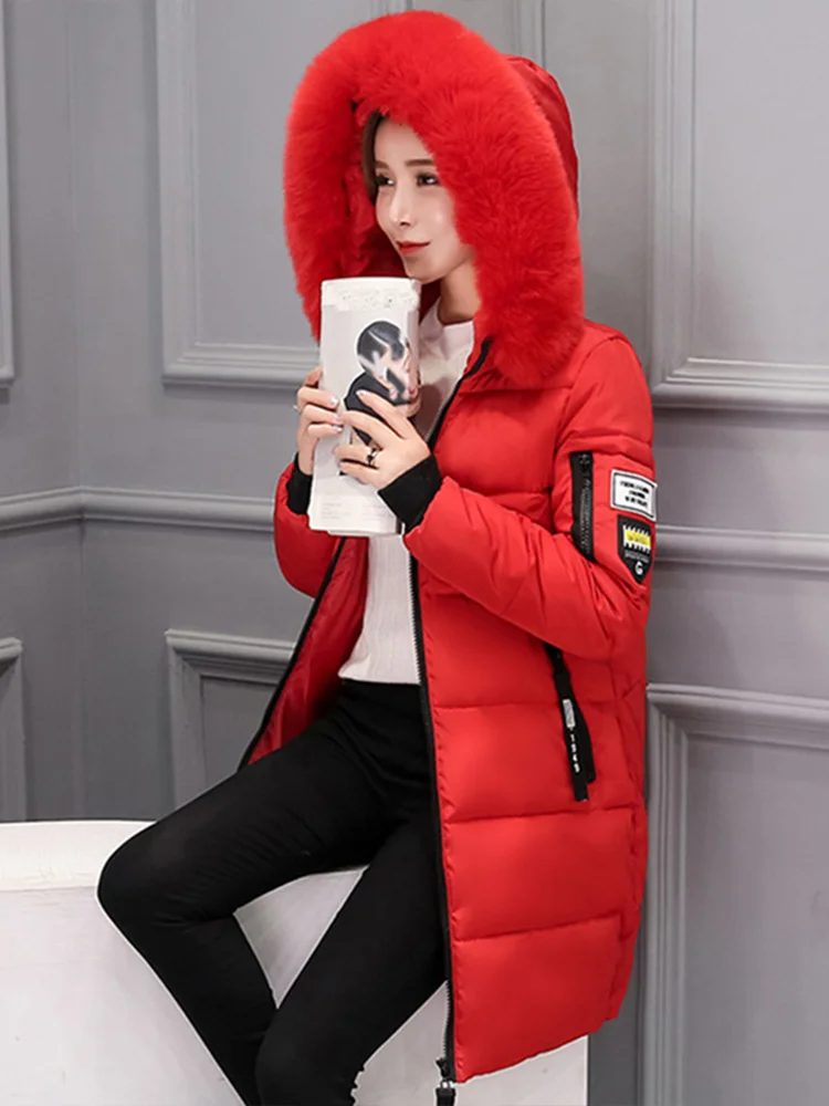 Winter Warm Fur Collar Hooded Women Parka Fashion Comfortable Zipper Pockets Design Long Jacket Elegant Slim Thick Female Coats 6