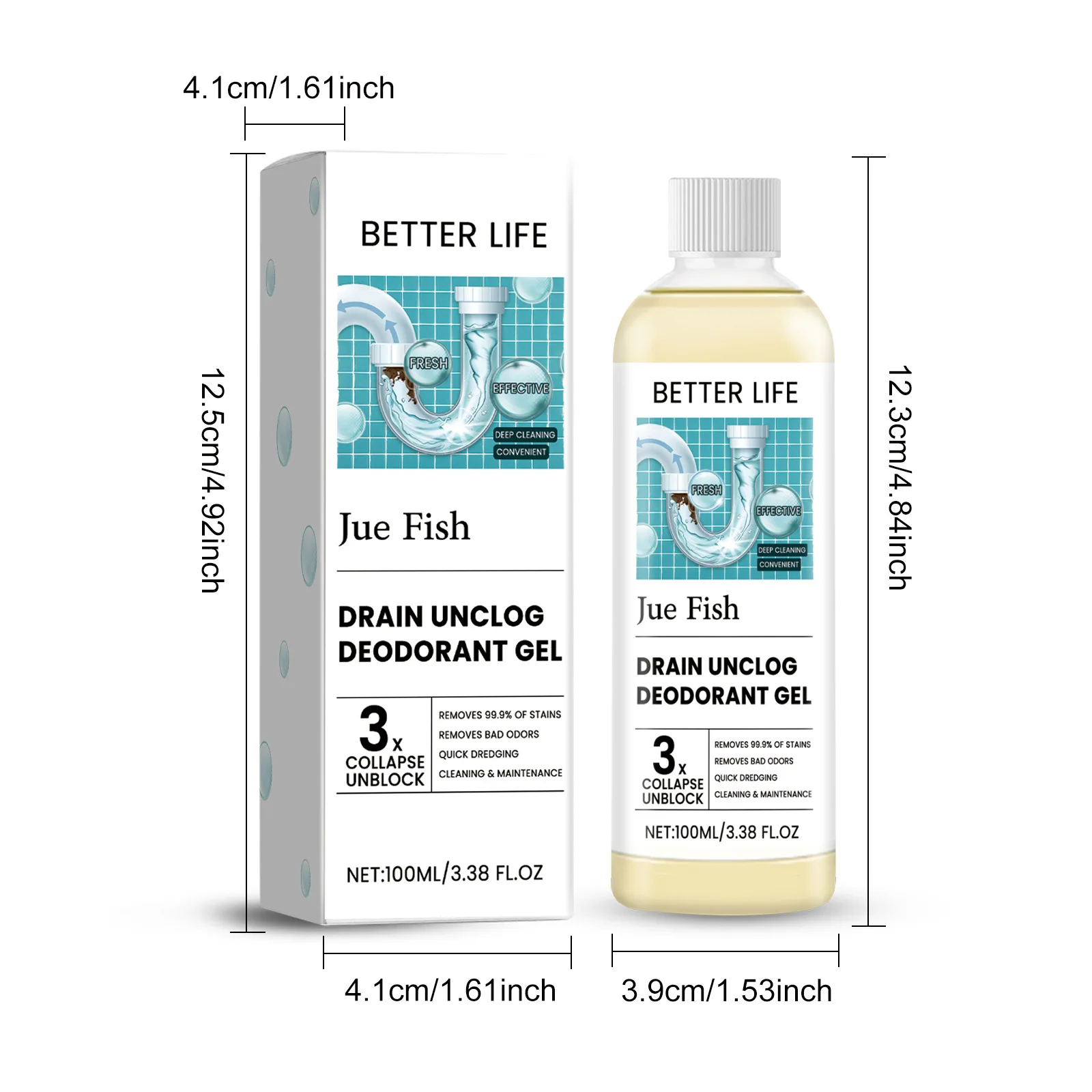 Jue-Fish 100ml Pipe Dredge Agent Cleaner Drainage Pipe Cleaning Unclog Deodorant Bathroom Sewer Pipeline Drain Cleaning Solution