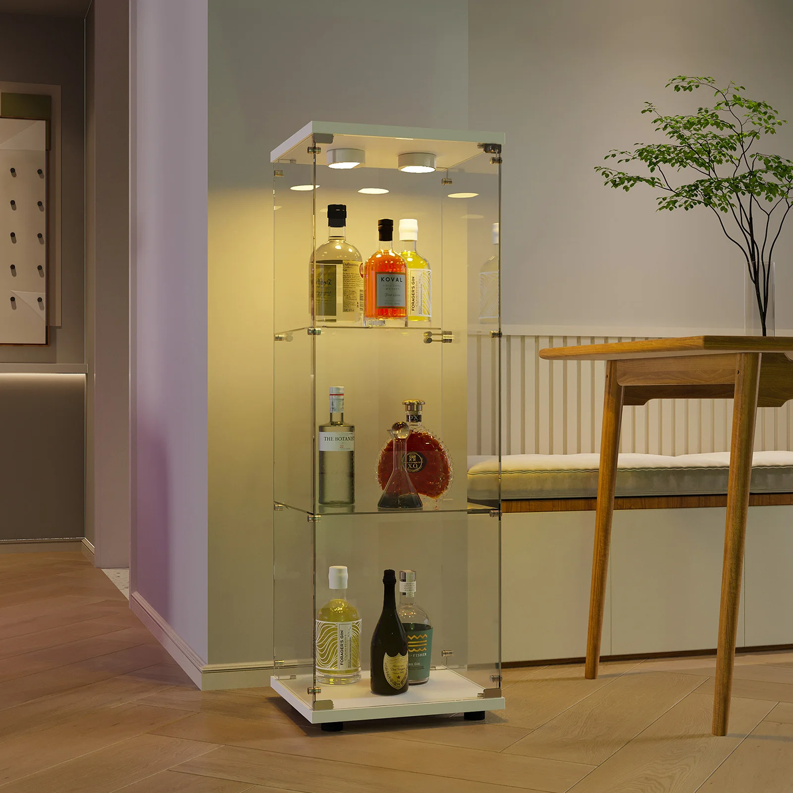 Glasvitrine, 2 Ebenen, Glasschrank, Wohnzimmer mit LED, moderner Glassammlungsschrank, Glasschrank für Schreibtisch, Objektschrank – Detail 15
