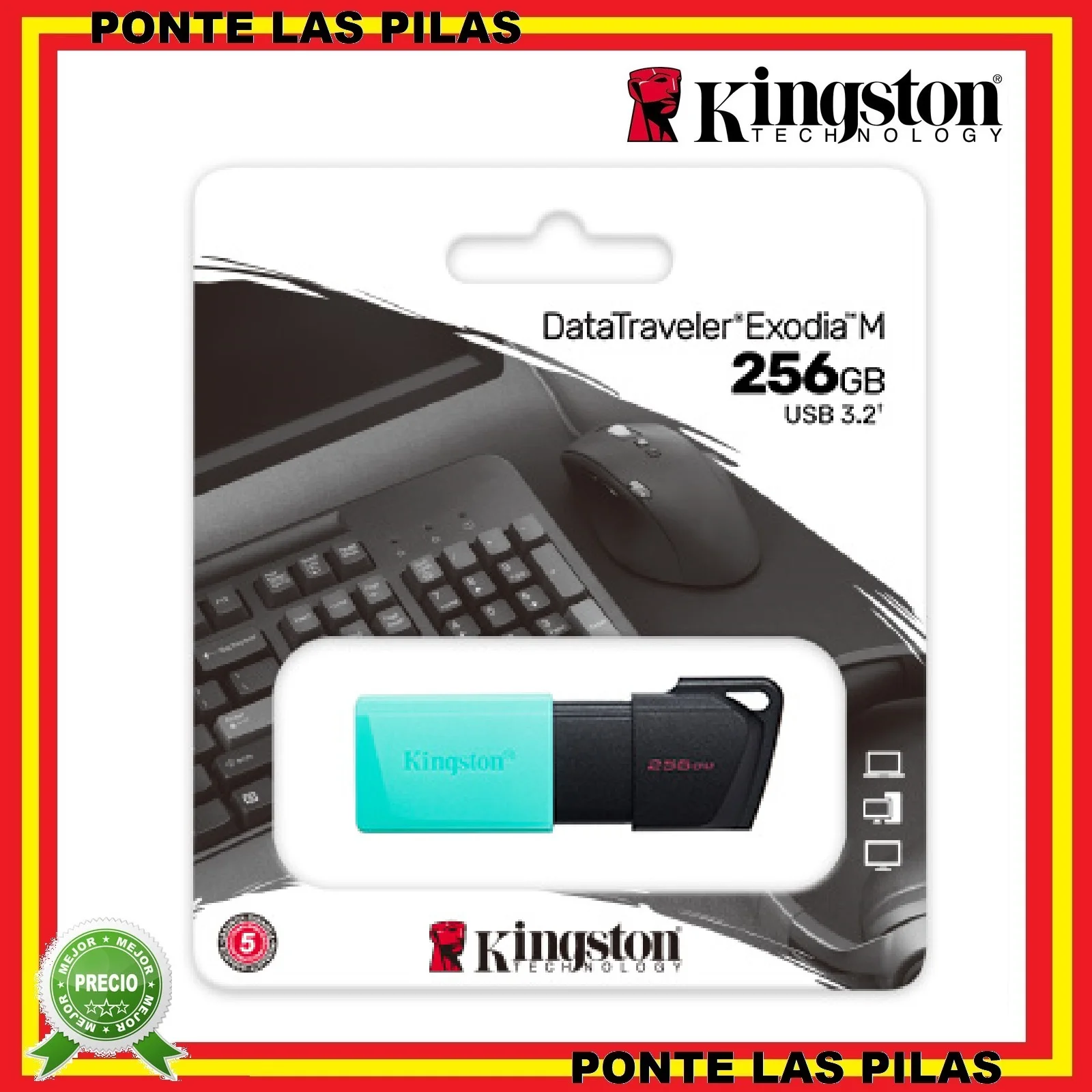Kingston Pendrive 256Gb Usb 3.2 Exodia M Datatraveler-Unità Flash Originale Celeste Storage Pc Laptop