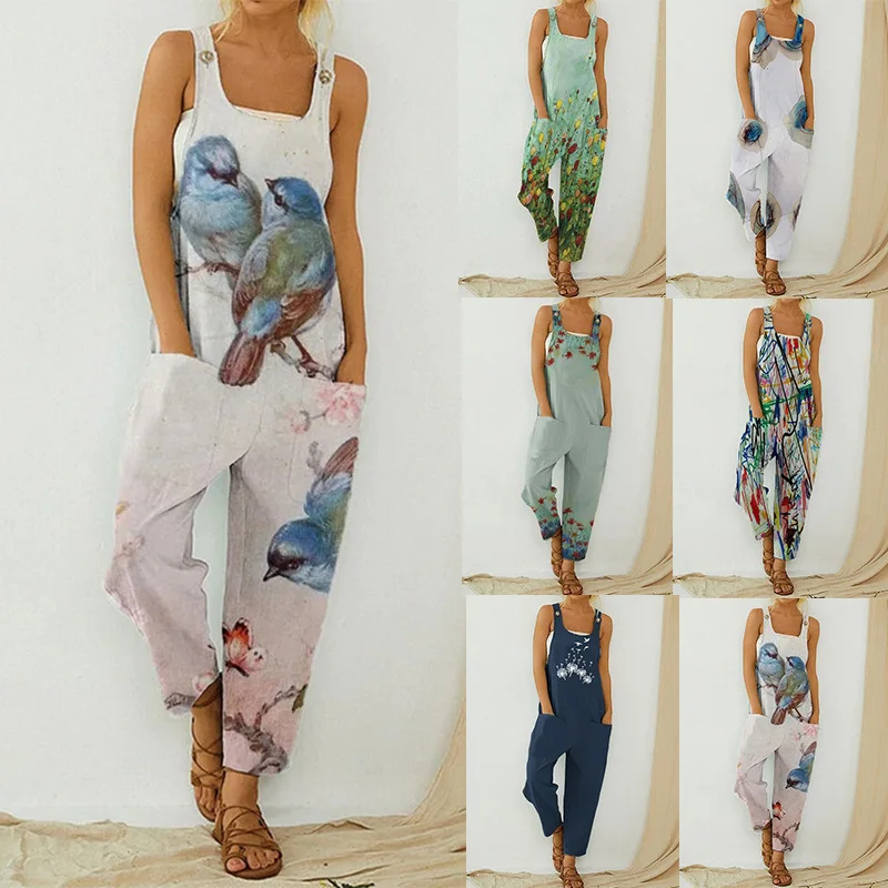 Printed Maternity Bib Pant Suspender Trouser Casual Female Women One-Piece Wide-Leg Romper Overalls Strap Jumpsuit Streetwear