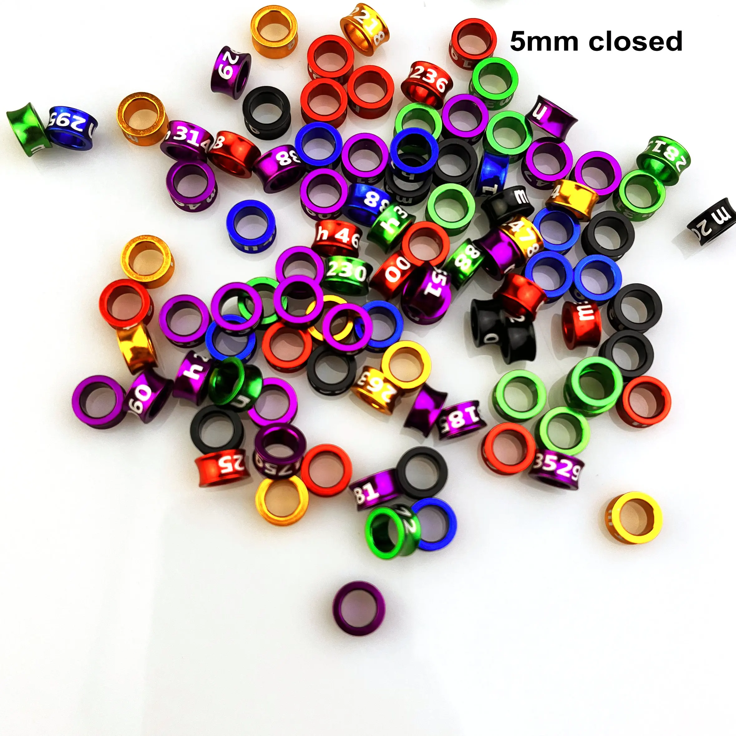 Aluminum Bird Leg Bands, Closed Parrot Rings, Non-Custom, Random-Character, Color-Mixture, 5mm, 25 PCs/Lot