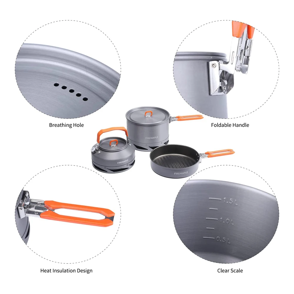 Fire Maple Camping Cookware Utensils Dishes Camp Cooking Set Hiking Heat Exchanger Pot Kettle FMC-FC2 Outdoor Tourism Tableware 3