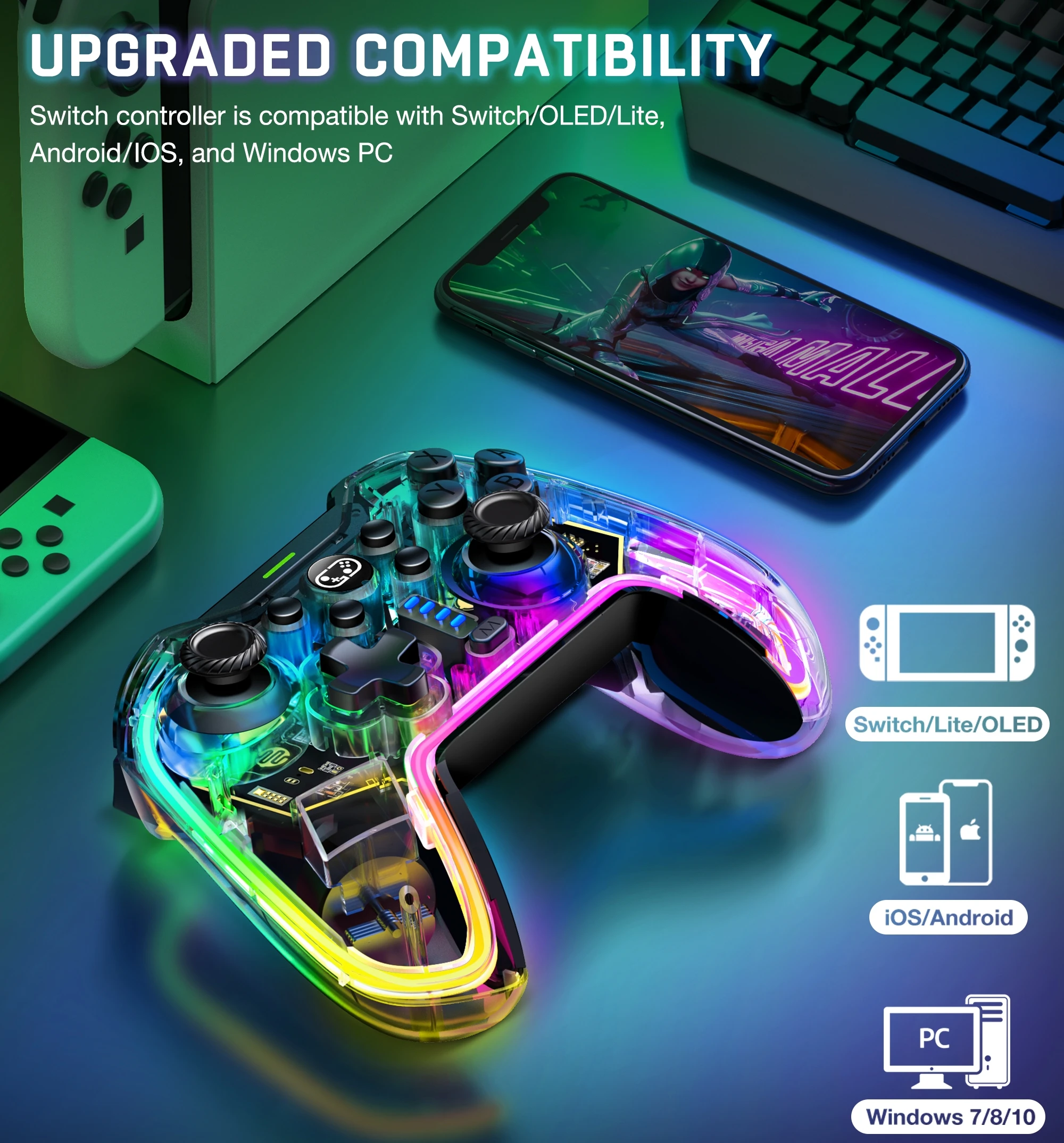 BEBONCOOL RGB  Ʈѷ, ٵ ġ, ȵ̵, iOS, PC  α׷  е , Q2, 800mAh ͸