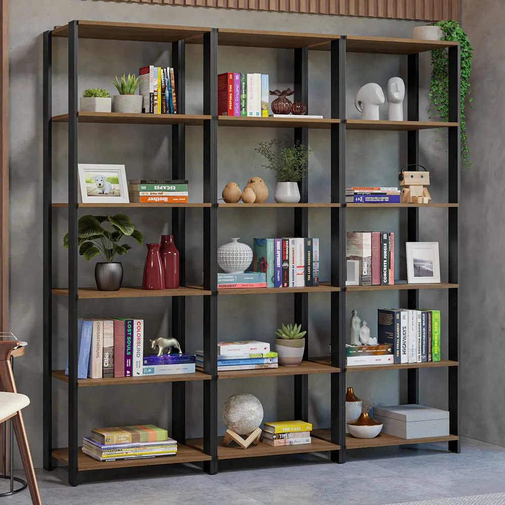 Estante Multifuncional Librería Modular Madesa 177cm Color Marrón/Negro