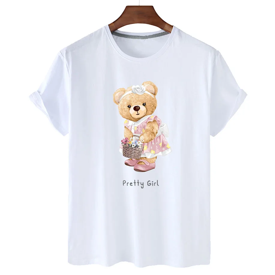 PoLo Shirt Summer Casual Short T Shirt Korean Style Harajuku Cute Teddy  Bear Embroidered T Shirt Super Short Women's T Shirt Top - AliExpress