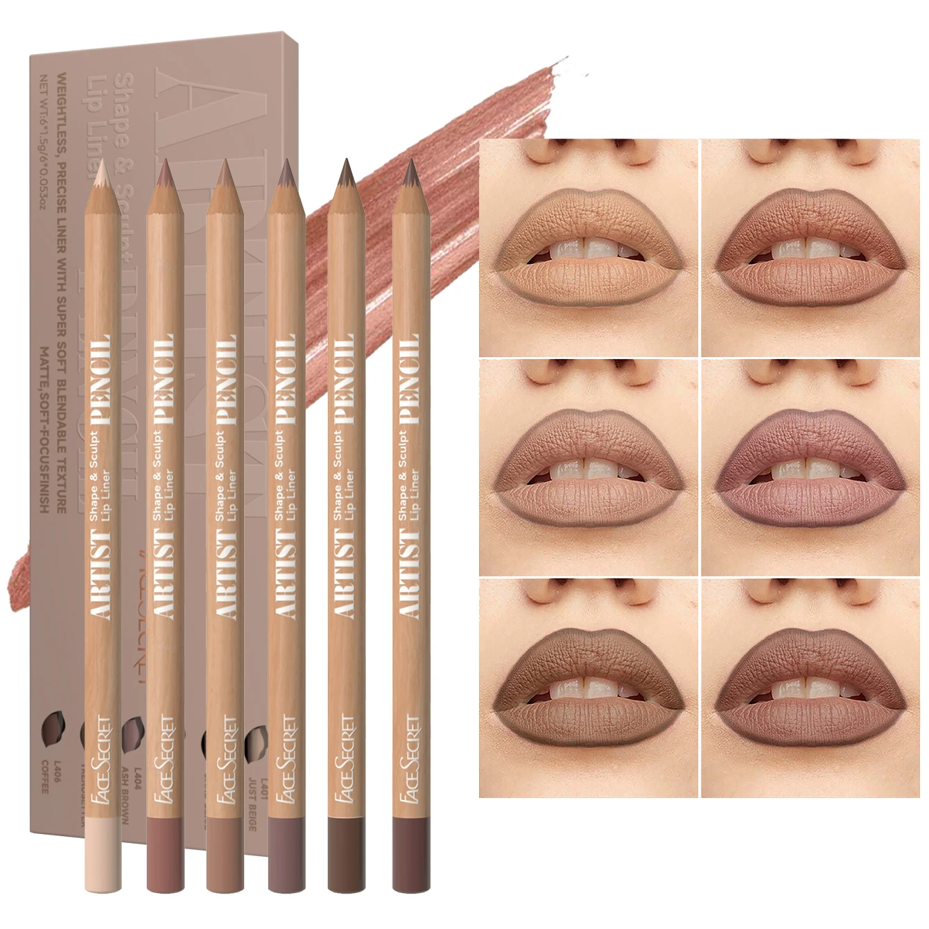 6pcs Velvet Matte Lip Liner Pencil Set - Water-resistant, Ultra-Fine, Long-Lasting, Smooth for All Skin Tones, Brown Mixed Color 3