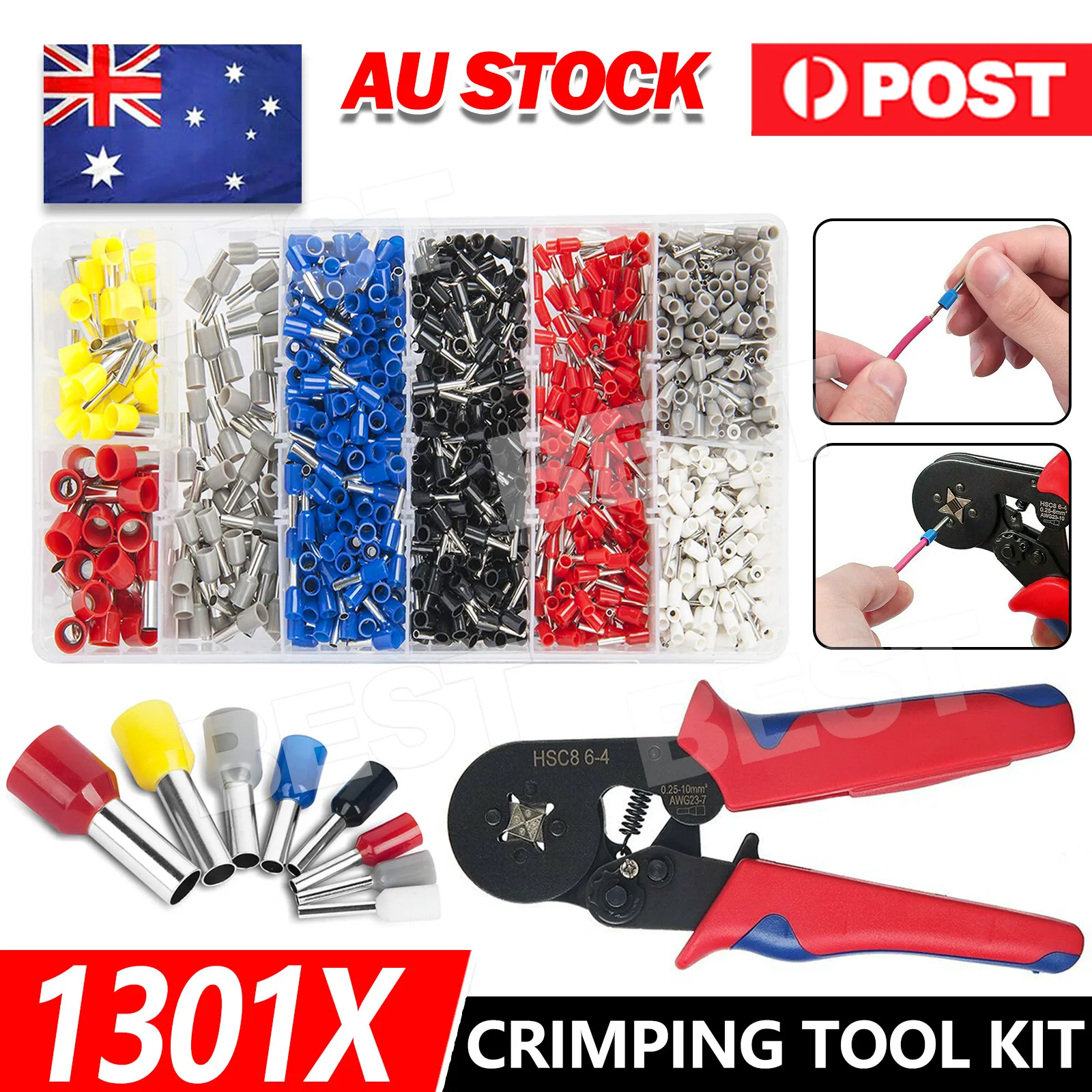 1301 Ferrule Bootlace Crimper Crimping kit 0.25-10mm² Wire Cord End Ratchet Tool