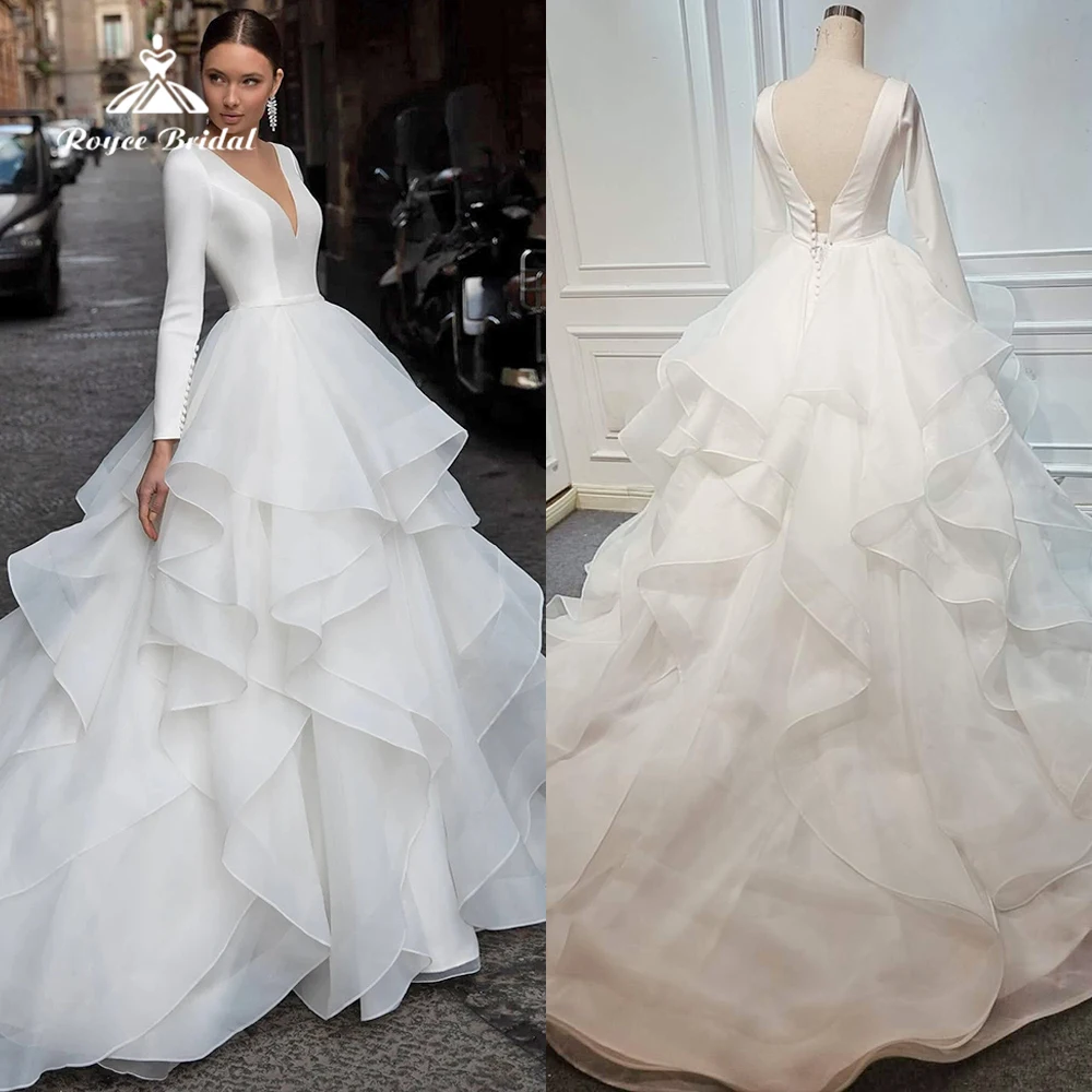 

Elegant Wedding Dress Long Sleeve V Neck Ball Gown Romantic Tulle Bride 2023 Beach Princess Plus Size Vestido De Novia Robe