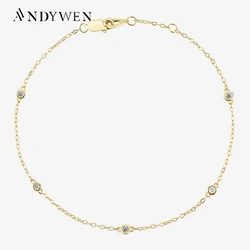 ANDYWEN New 925 Sterling Silver Gold Zircon CZ Round Charm Beads Bracelet Women Luxury Jewelry 2022 Wedding Party Chain Luxury
