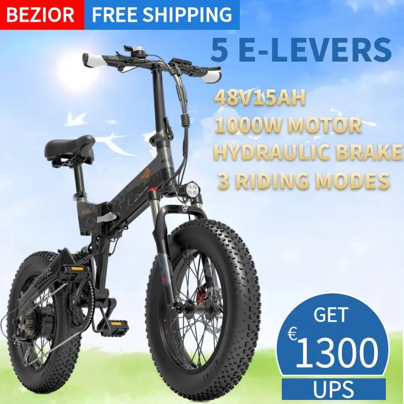Bezior Xf200 Bici Elettrica 1000W Ebike 48 V15Ah 40 Km/H 130Km Power Assist Freno Idraulico Fat Bike 1000W Bicicletta Elettrica
