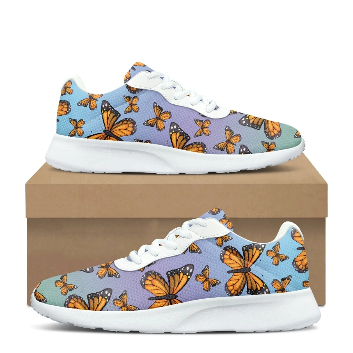 Gradient Butterfly Pattern Breathable Soft Women knitting Shoes Cozy Shock Absorbing Wear-Resistant Ladies Sneaker for Outdoor