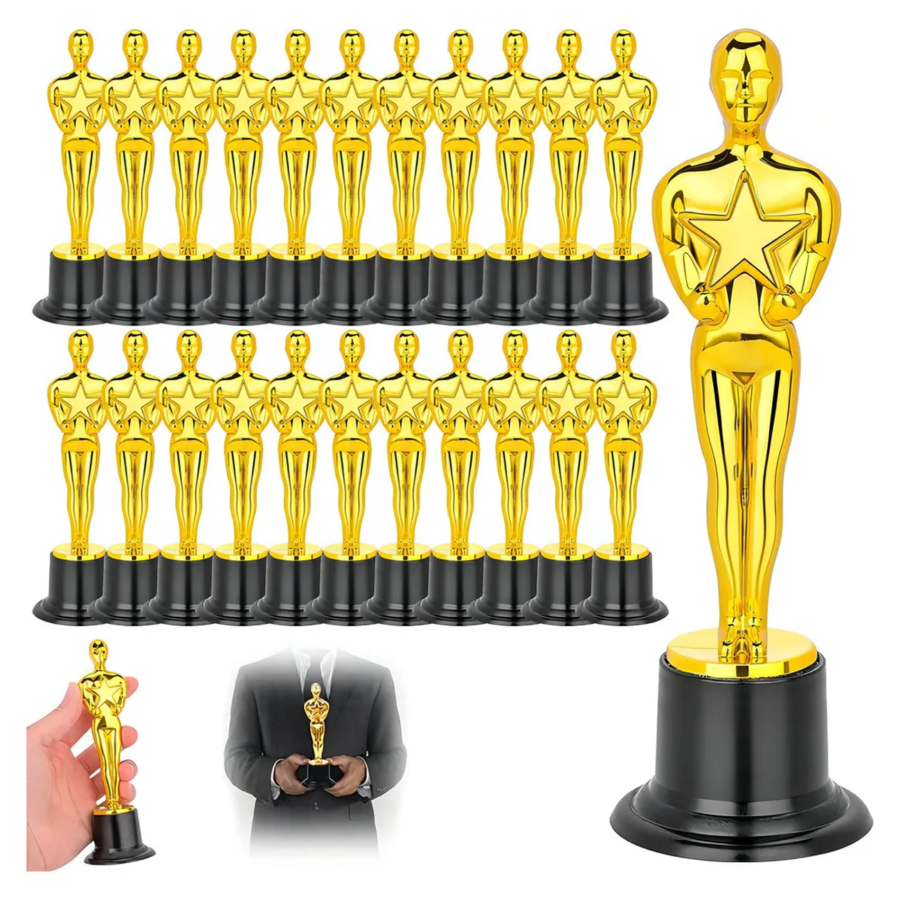 10 Estatuilla Dorada Premio Estrella 15Cm Plastico Fiesta Divertido Broma Trofeo Batucada Carnaval