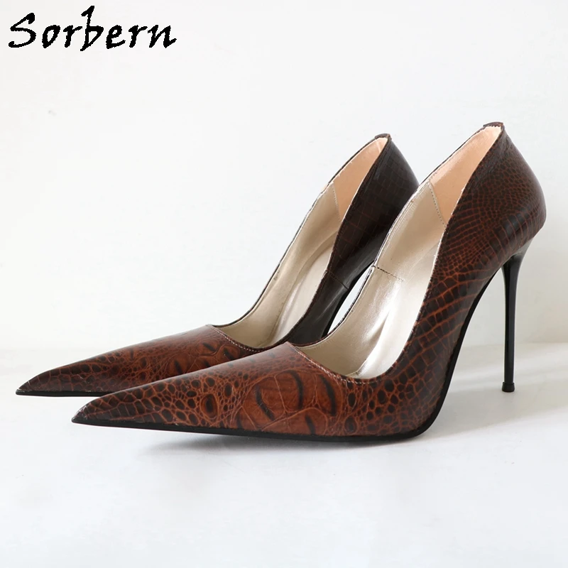 

Sorbern Coffee Snake Shoes Women Itlay Style Stilettos Pointed Toe Sissy Boy Steel Heel Play Fun Pump Custom Colors