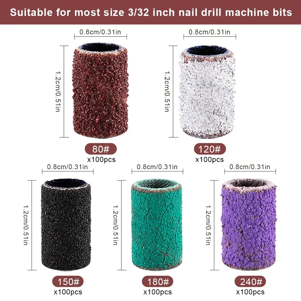 Nail Sanding Cap Bands Electric Manicure Machine UV Gel Polish Remover Grit Nail Drill Grinding Bit Files Pedicure Tools 100pcs