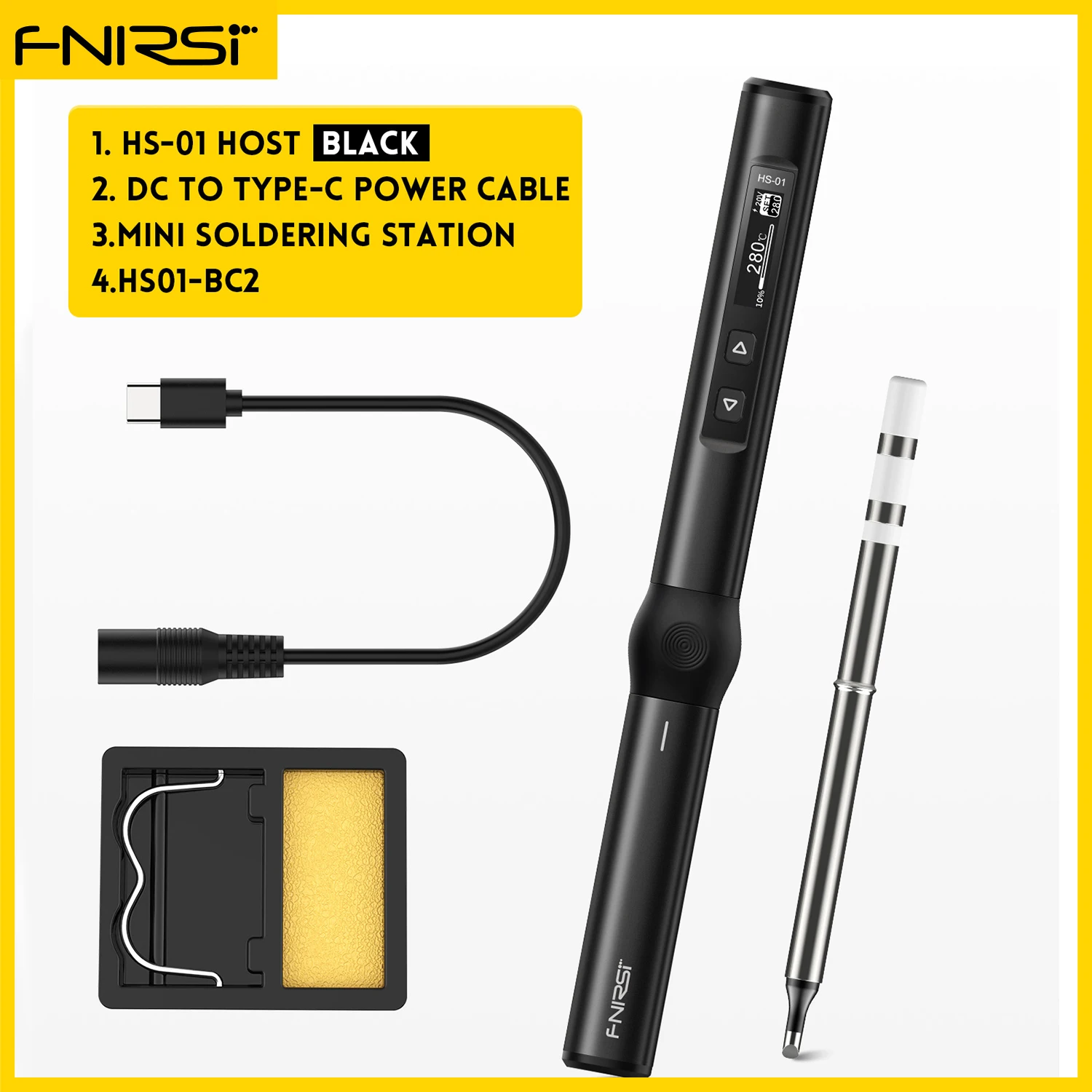  FNIRSI HS-01 Adjustable Temperature Soldering Iron DC 24V 80-420℃ Welding Solder Rework Station PD 65W Portable Repair Tool 
