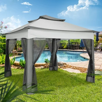 10x10ft Pop Up Canopy Gazebo Tent Outdoor Pavilion Waterproof Portable Sunshade Shelter One Push Center Lock For Yard Garden 6