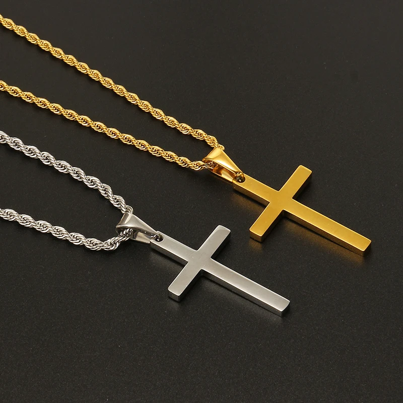 3mm Stainless Steel Cross Pendant Necklace for Men Women Wist Rope Chain Necklace Chokers Party Jewelry Vintage Gift