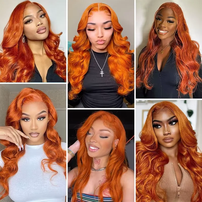 200 Density 350 Orange Ginger Body wave 13x6 Lace Frontal Wig Orange Color 13x4 Lace Frontal Human Hair Wigs For Woman 28inch