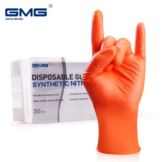 Gants en Nitrile Orange noir, durables avec motif de diamant, gants  robustes mécaniques, étanches à l'huile, en vinyle - AliExpress