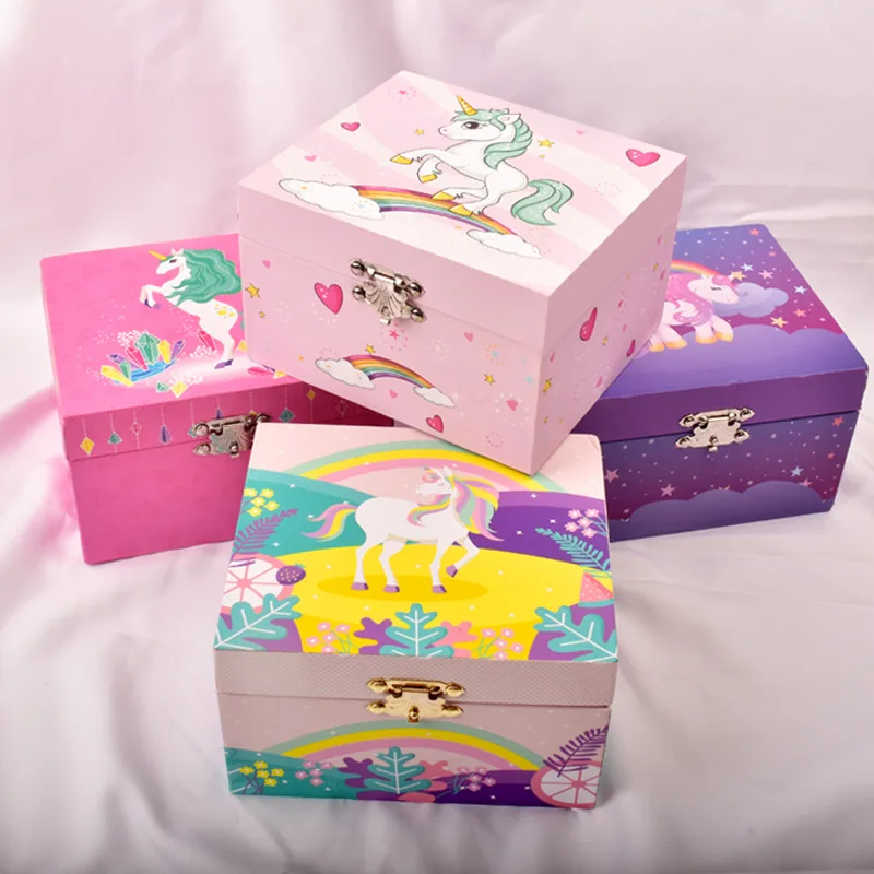 Music Jewelry Box Storage Box Spinning Unicorn Paper Clockwork Music Box Cute Little Girl Princess Birthday Gift 5