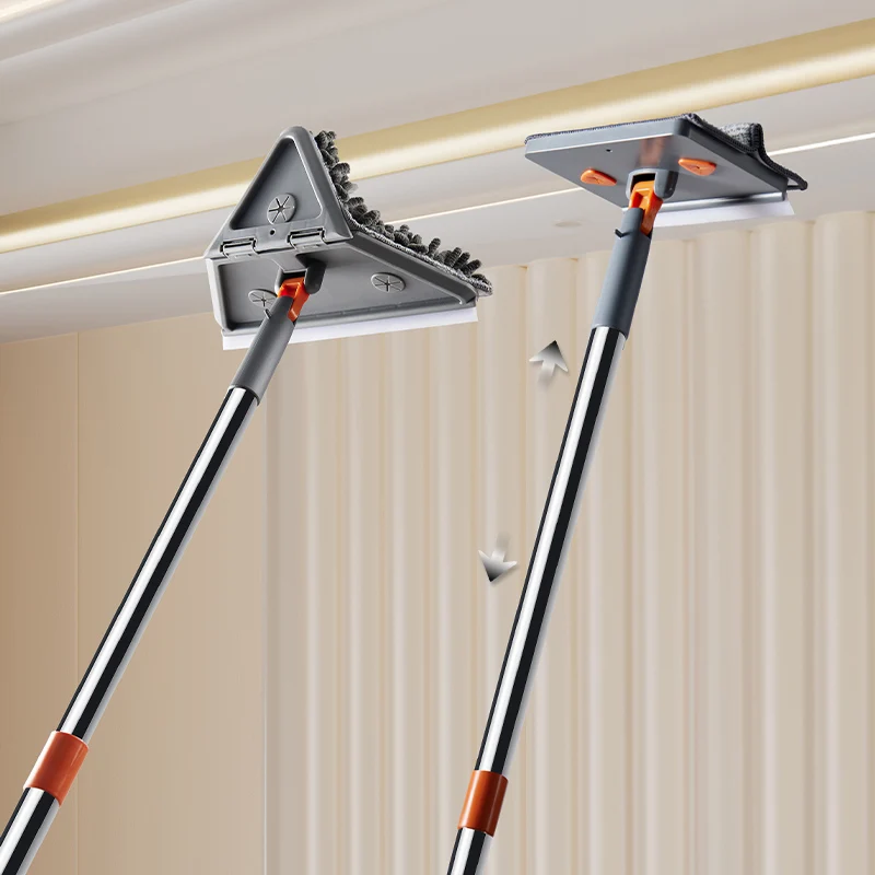 Triangle Microfiber Wall Cleaning Mop With Long Handle Adjustable Dry And Wet Dust Mop For Floor Ceiling Window Wall Cleaning_voghion.com