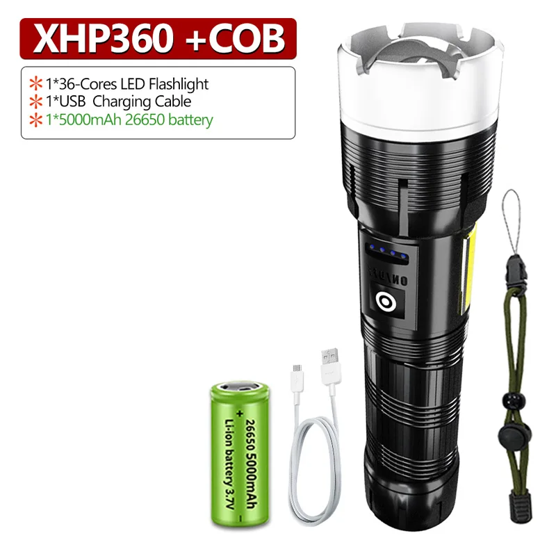 AKISONG 10,000 Lumens Rechargeable Flashlight - 70W Zoomable Tactical Light, 500m Beam, USB Power Bank, Waterproof