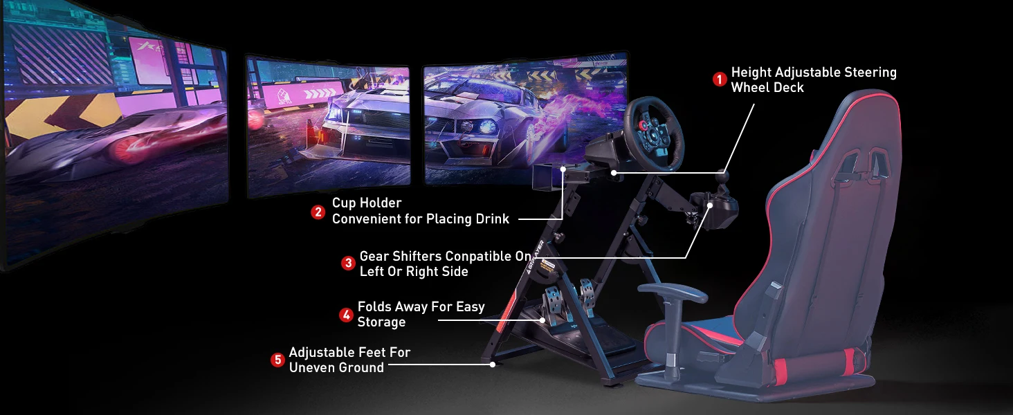 GTPLAYER Steering Wheel Stand for G25 G27 G29 G920 Foldable Racing Wheel Stand with Cup Holder Adjustable Height/Angle, Driving
