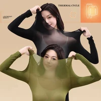 Sous-vêtements chauds Ultra-fins sans couture pour femmes, 2 pièces, haute élasticité, manches longues, haut ajusté, léger, Lingerie de nuit 4