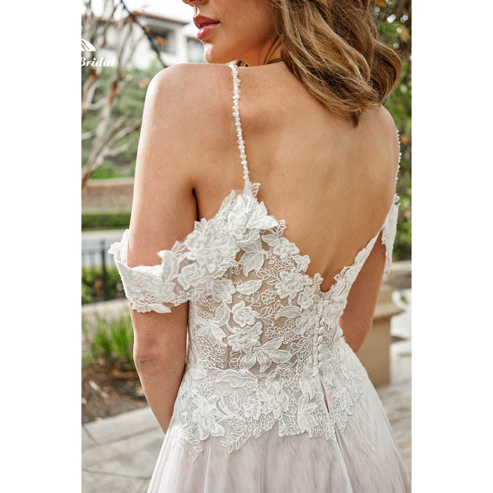 chinese dress ladies 3D Lace Boho Wedding Dress with Sheer Nude Top main image 1